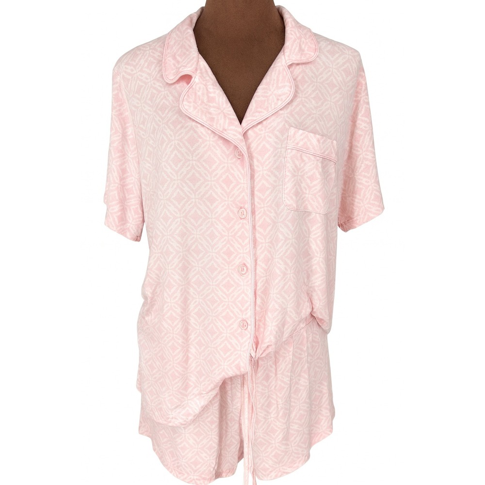 Hanes Comfort Sleep Petal Knit 2-Piece Pajama Set Women's 2X Pink White‎ NWT
